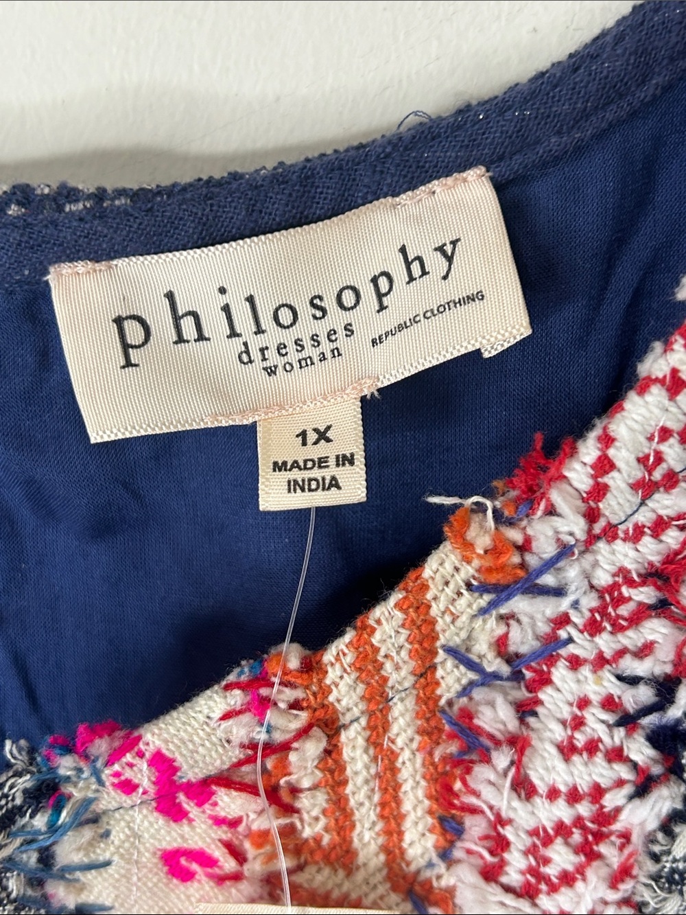 NWT Philosophy Blue Embroidered Cotton Boho Sleeveless Dress Size 1X - Picture 4 of 16